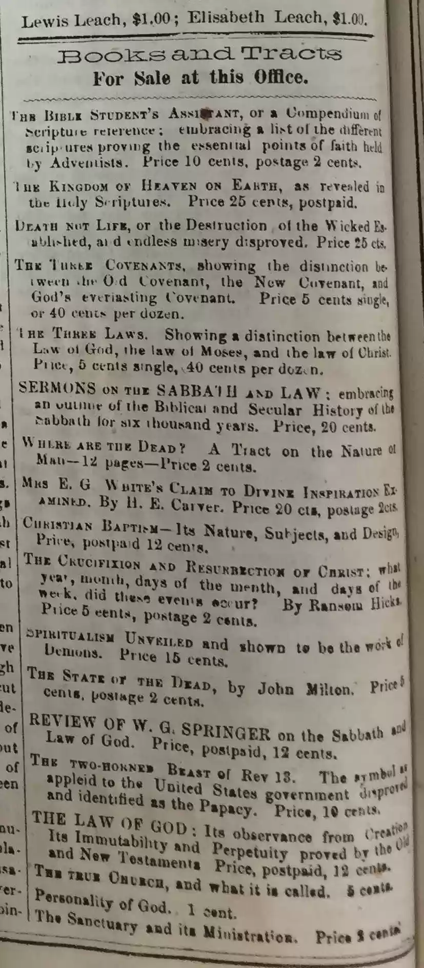 Booklets & Tracts listed in Hope of Israel, 2 Jan 1872